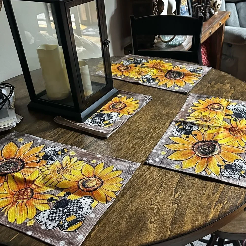 Sunflower & Bee Dining Placemats - Black and Yellow